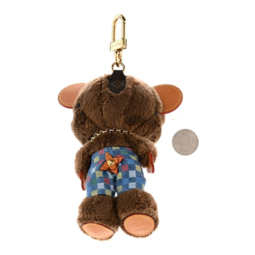 Faux Fur LV Louis Bear Super Vision Bag Charm Key Holder Blue