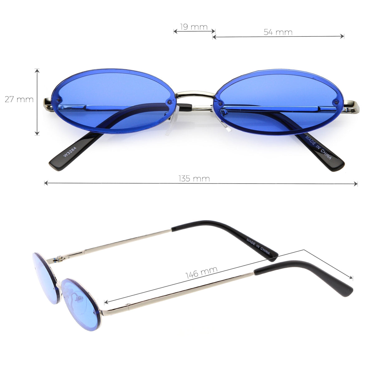 Retro Small 1990's Jewel Cut Oval Color Tone Sunglasses C723