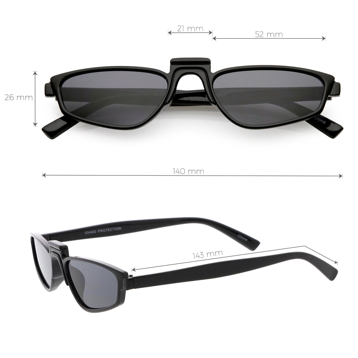 Retro Modern Low Temple Narrow Flat Top Sunglasses C731
