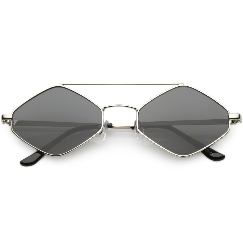 Retro Geometric Hexagon Diamond Shaped Flat Lens Sunglasses C744