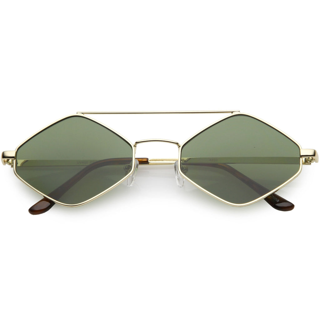 Retro Geometric Hexagon Diamond Shaped Flat Lens Sunglasses C744