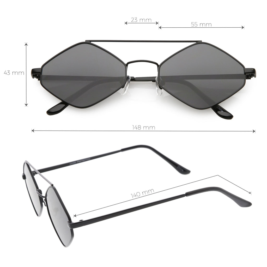 Retro Geometric Hexagon Diamond Shaped Flat Lens Sunglasses C744