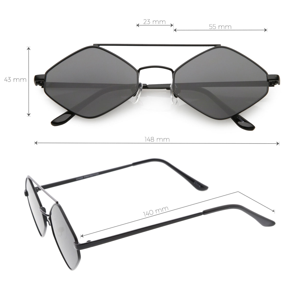 Retro Geometric Hexagon Diamond Shaped Flat Lens Sunglasses C744