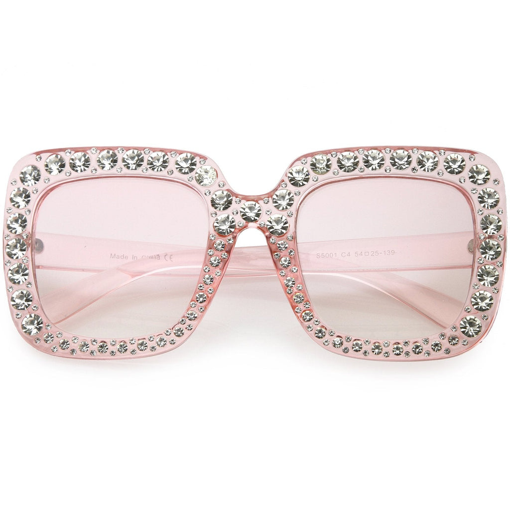 Women's Oversize Glamorous Crystal Rhinestone Square Sunglasses C586