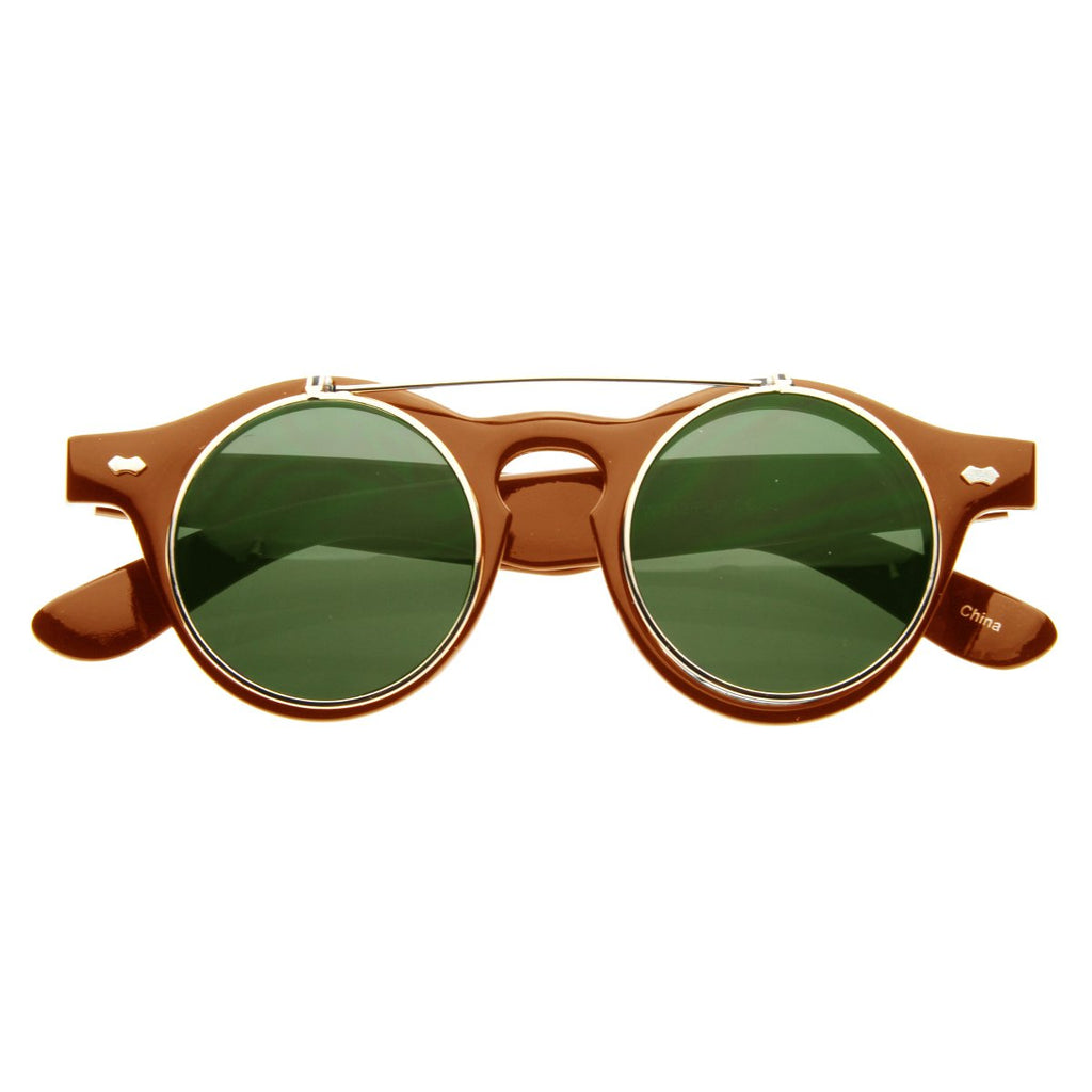 Vintage Retro Steampunk Round Flip Up Clear Lens Glasses
