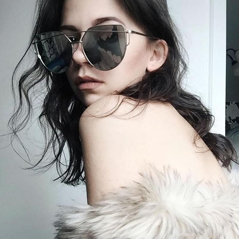 Oversize Thin Cross Brow Mirrored Flat Lens Sunglasses A545