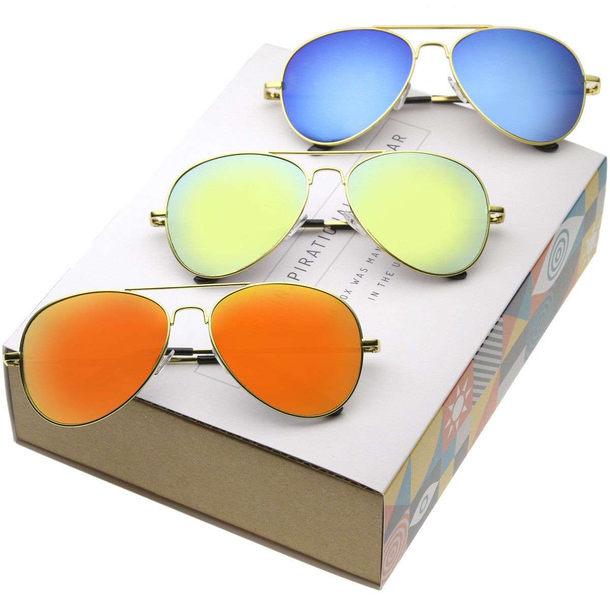 Retro Full Gold Frame With Mirrored Lens Sunglasses 1486 [Promo Box]