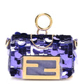 Sequin Paillettes Shiny Nappa Sex and the City Nano Maxi Buckle Baguette Charm Viola Purple