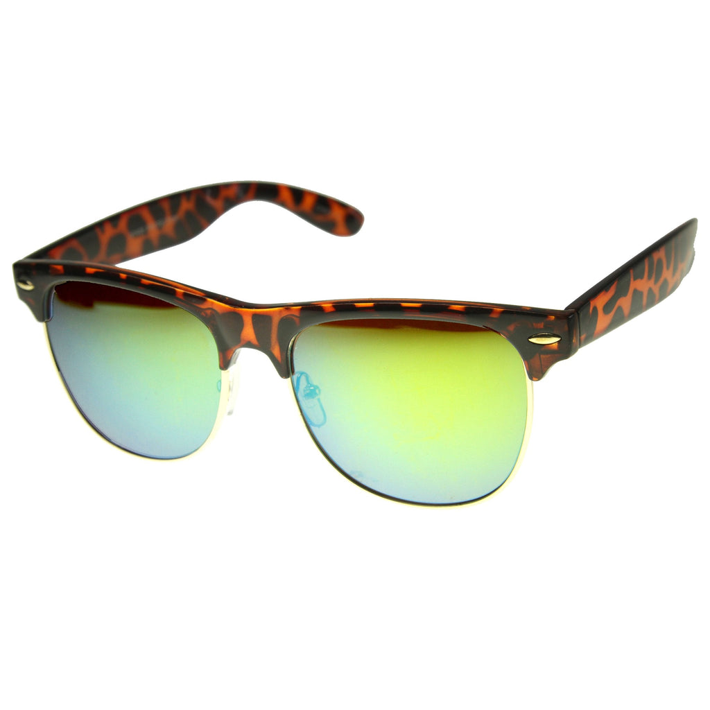 New Flash Mirrored Lens Horned Rim Half Frame Sunglasses 8927