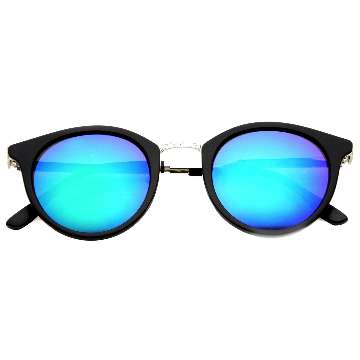 Retro European Round Horned Rim Mirror Lens Sunglasses 9650