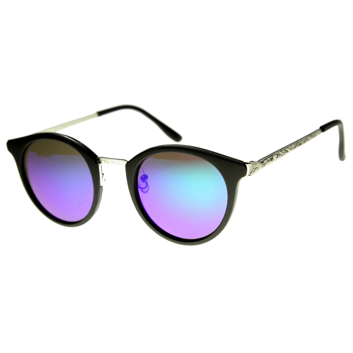 Retro European Round Horned Rim Mirror Lens Sunglasses 9650