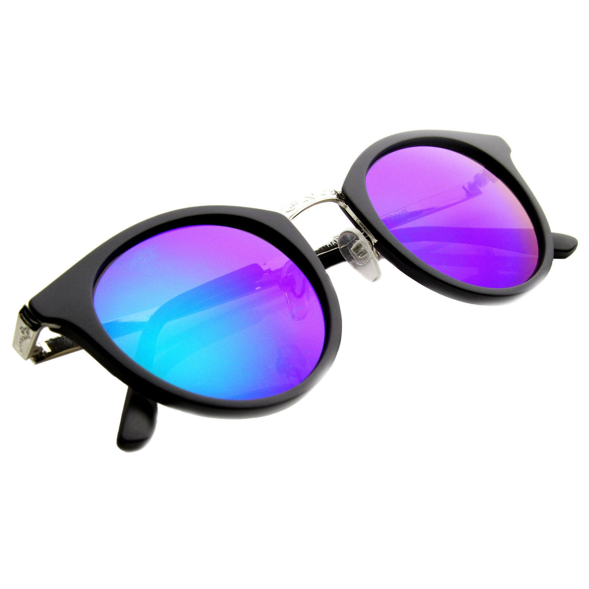 Retro European Round Horned Rim Mirror Lens Sunglasses 9650