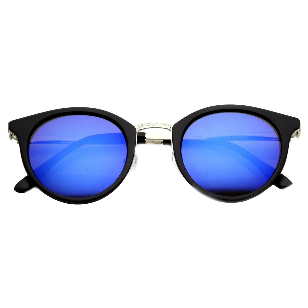 Retro European Round Horned Rim Mirror Lens Sunglasses 9650