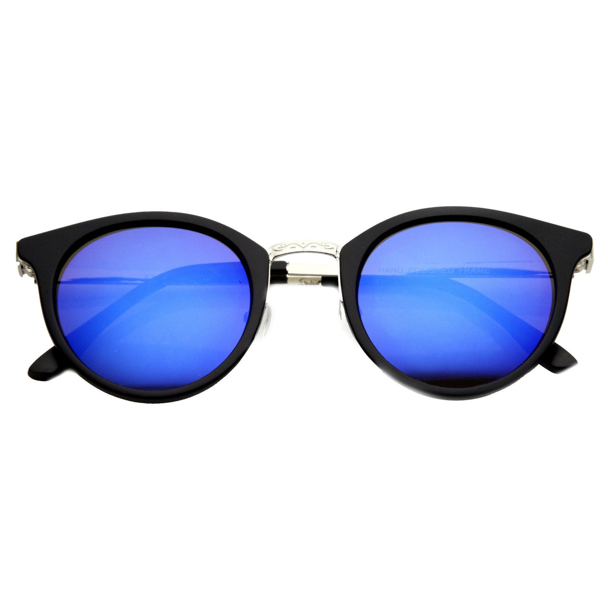 Retro European Round Horned Rim Mirror Lens Sunglasses 9650