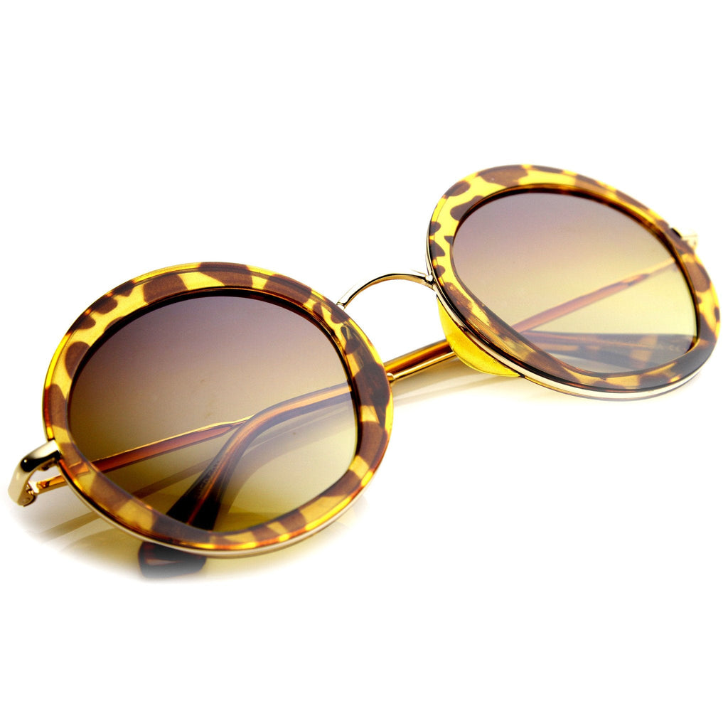 Women's Round Lens Overlay Oversize Sunglasses 9753