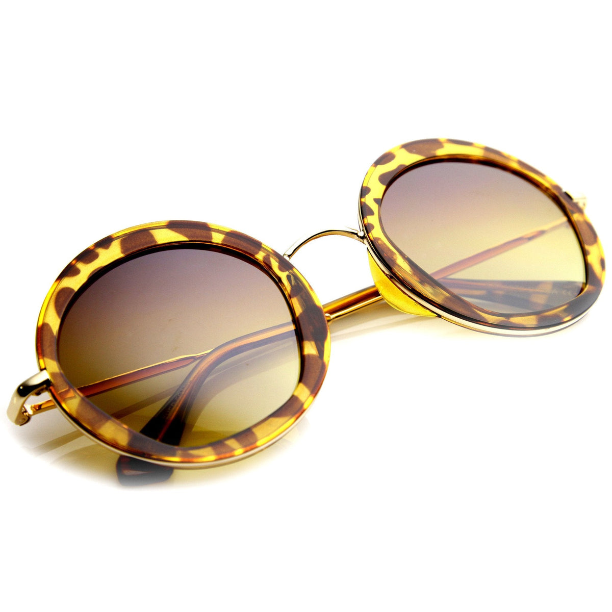 Women's Round Lens Overlay Oversize Sunglasses 9753