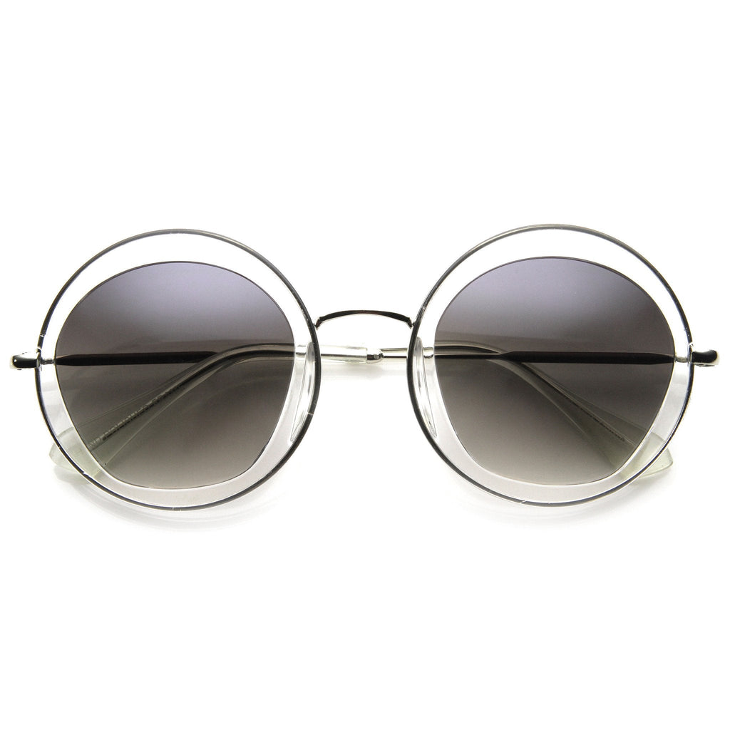 Women's Round Lens Overlay Oversize Sunglasses 9753