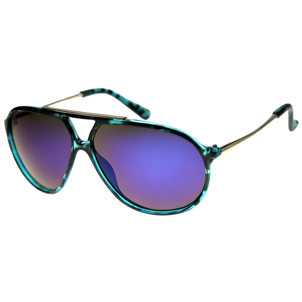 Large Retro Aviator Sunglasses With Flash Mirror Lenses 9740