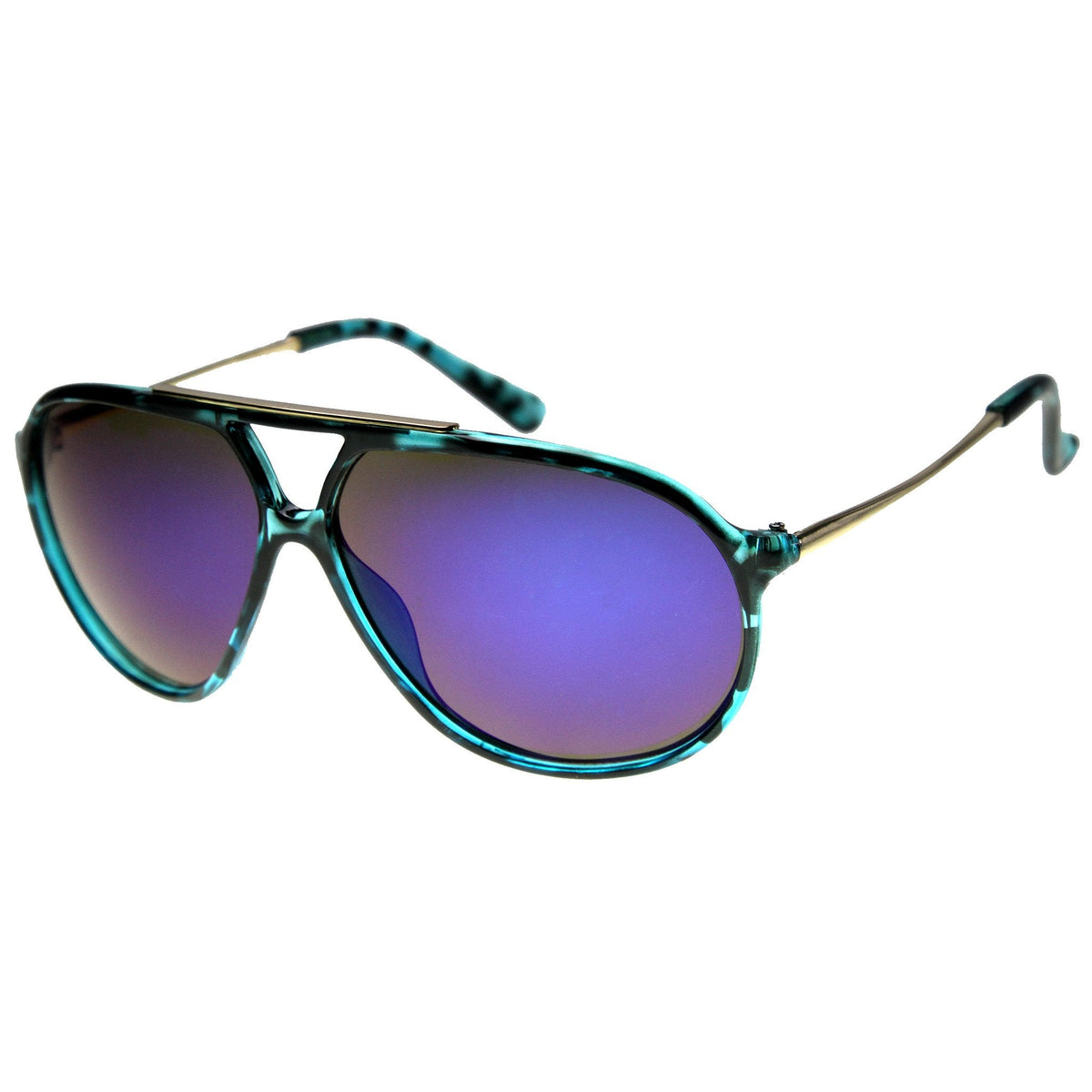 Large Retro Aviator Sunglasses With Flash Mirror Lenses 9740