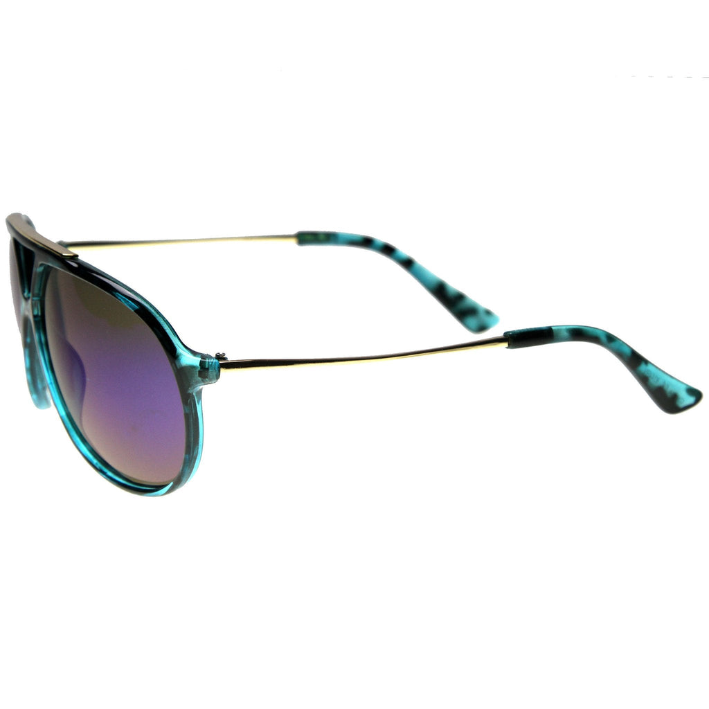 Large Retro Aviator Sunglasses With Flash Mirror Lenses 9740