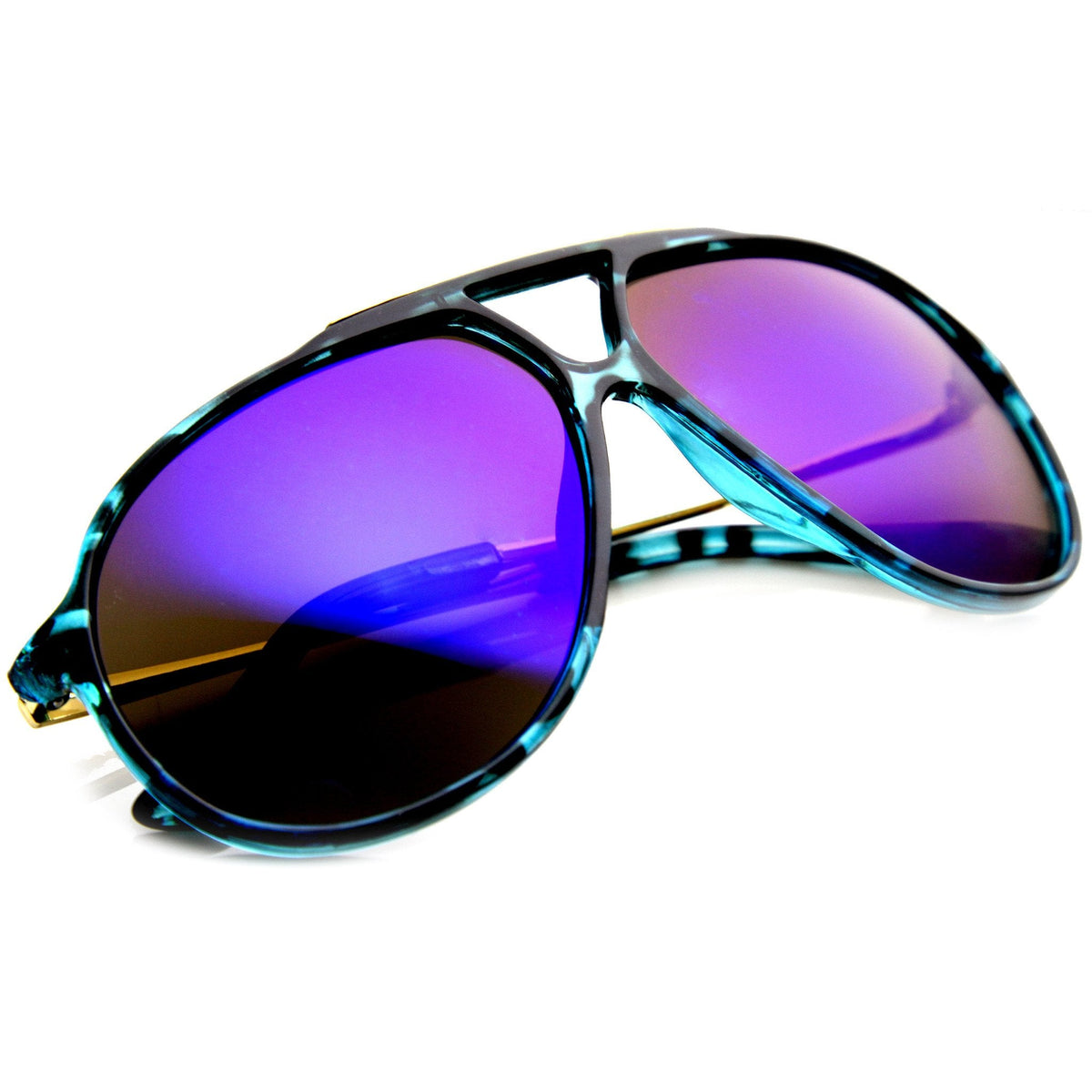 Large Retro Aviator Sunglasses With Flash Mirror Lenses 9740