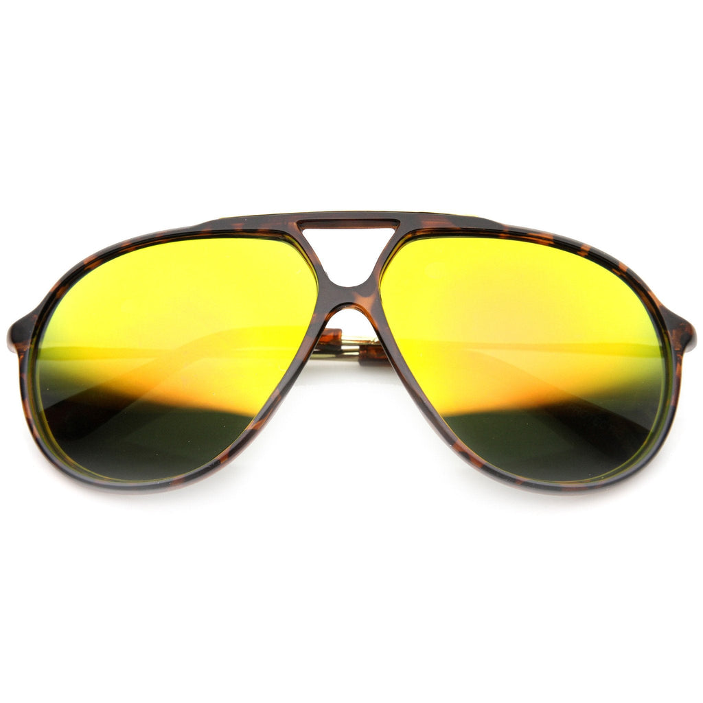 Large Retro Aviator Sunglasses With Flash Mirror Lenses 9740