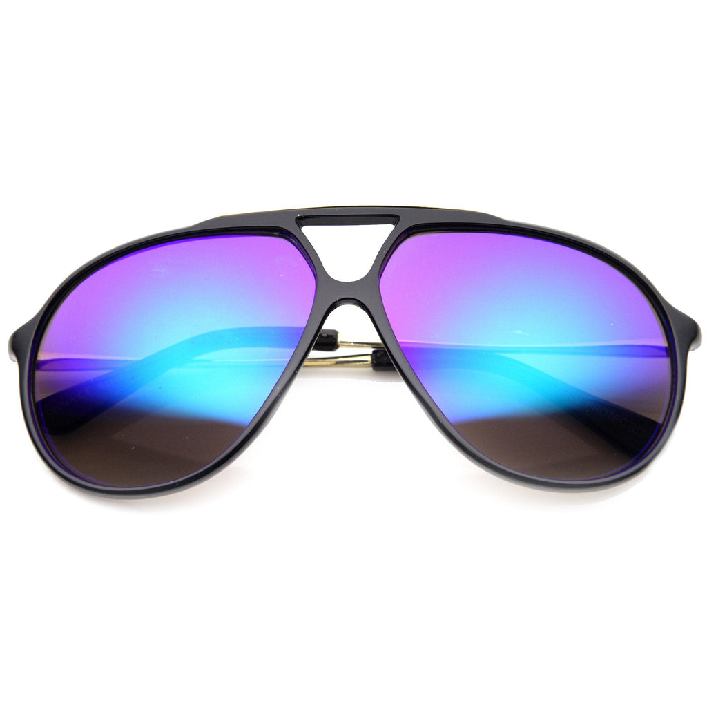 Large Retro Aviator Sunglasses With Flash Mirror Lenses 9740