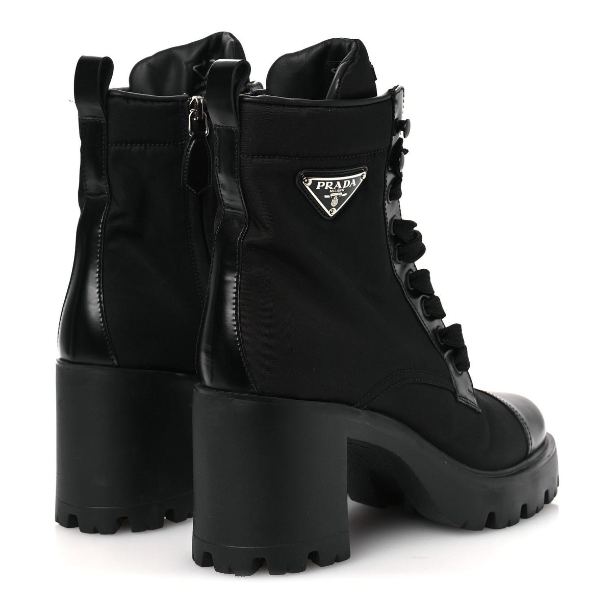 Spazzolato Re-Nylon Metal Triangle Logo Lace Up 55mm Ankle Boots 38.5 Black