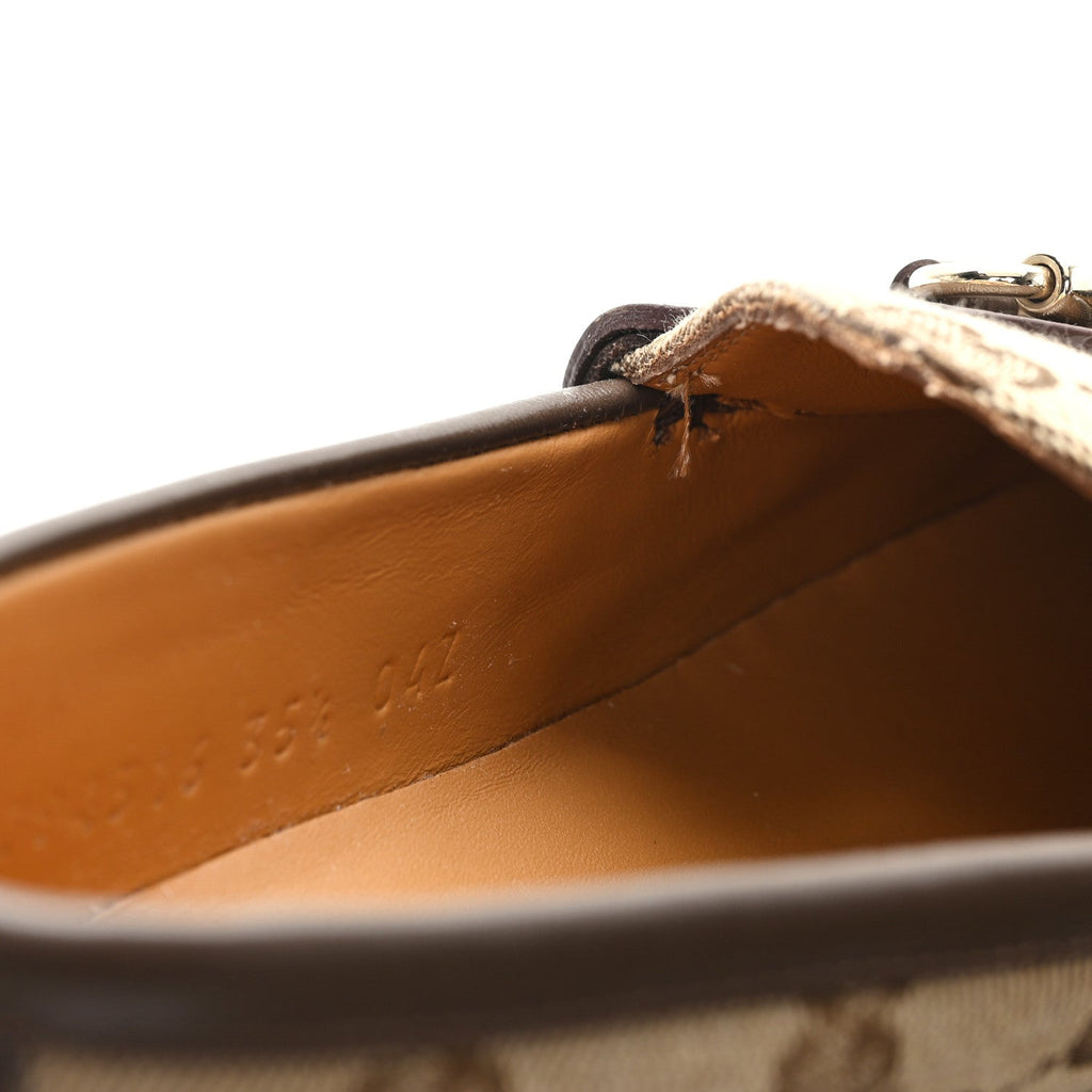 Monogram Horsebit Calfskin Womens Horsebit Wedge Platform Loafers 35.5 Beige Ebony