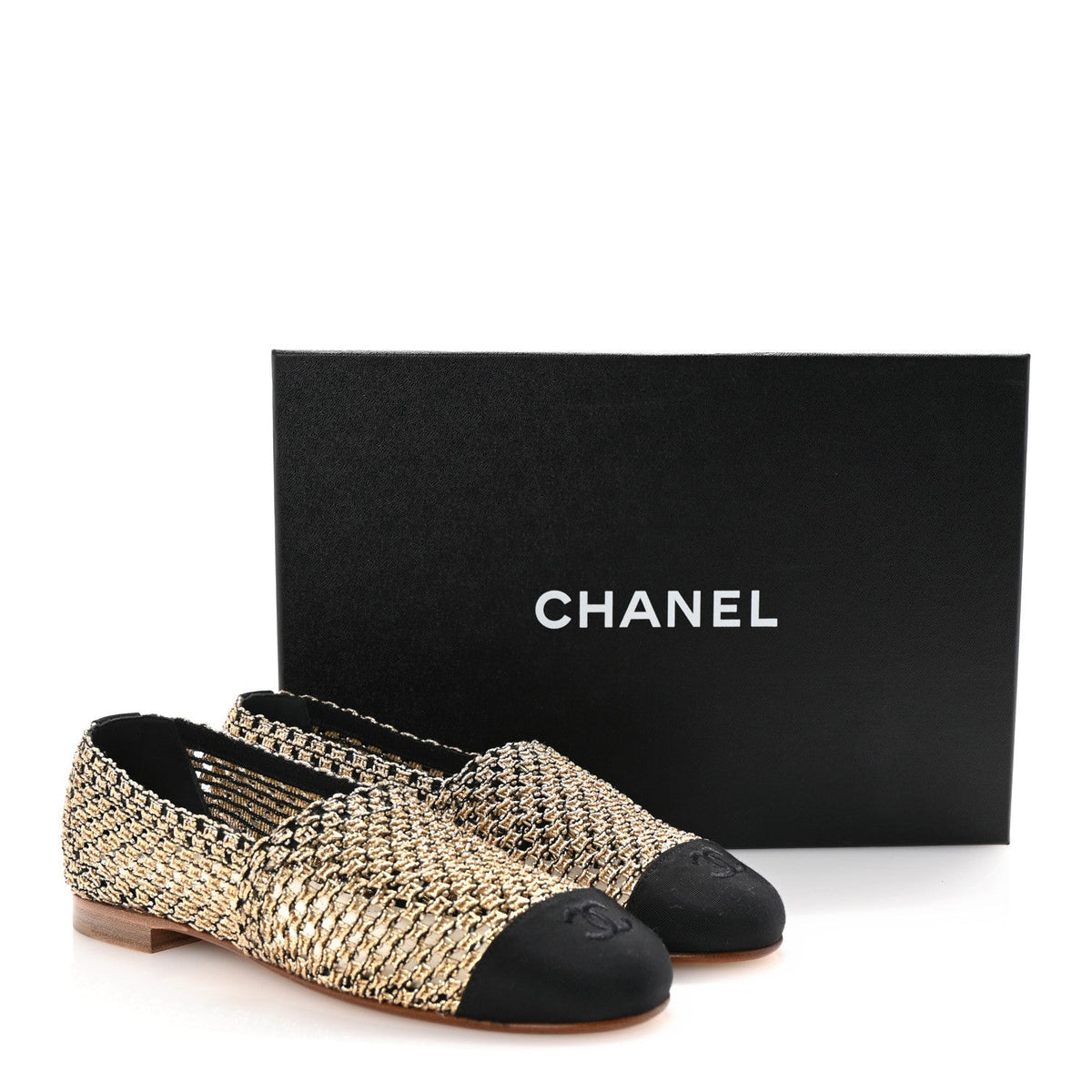 Knit Grosgrain Cap Toe CC Moccasin Loafers 36 Gold Black