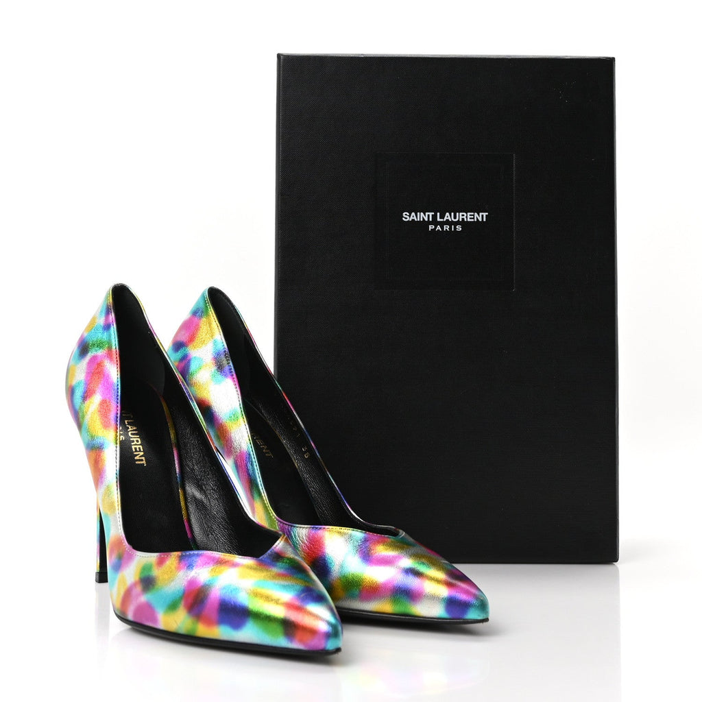 Metallic Calfskin Pumps 38 Silver Multicolor