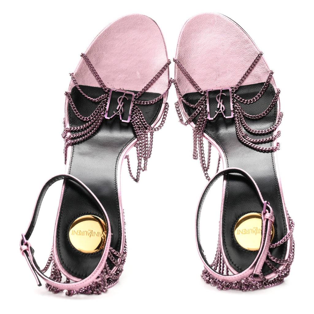 Metallic Lambskin Chain Babylone 90 Ankle Strap Sandals 38 Bubblegum