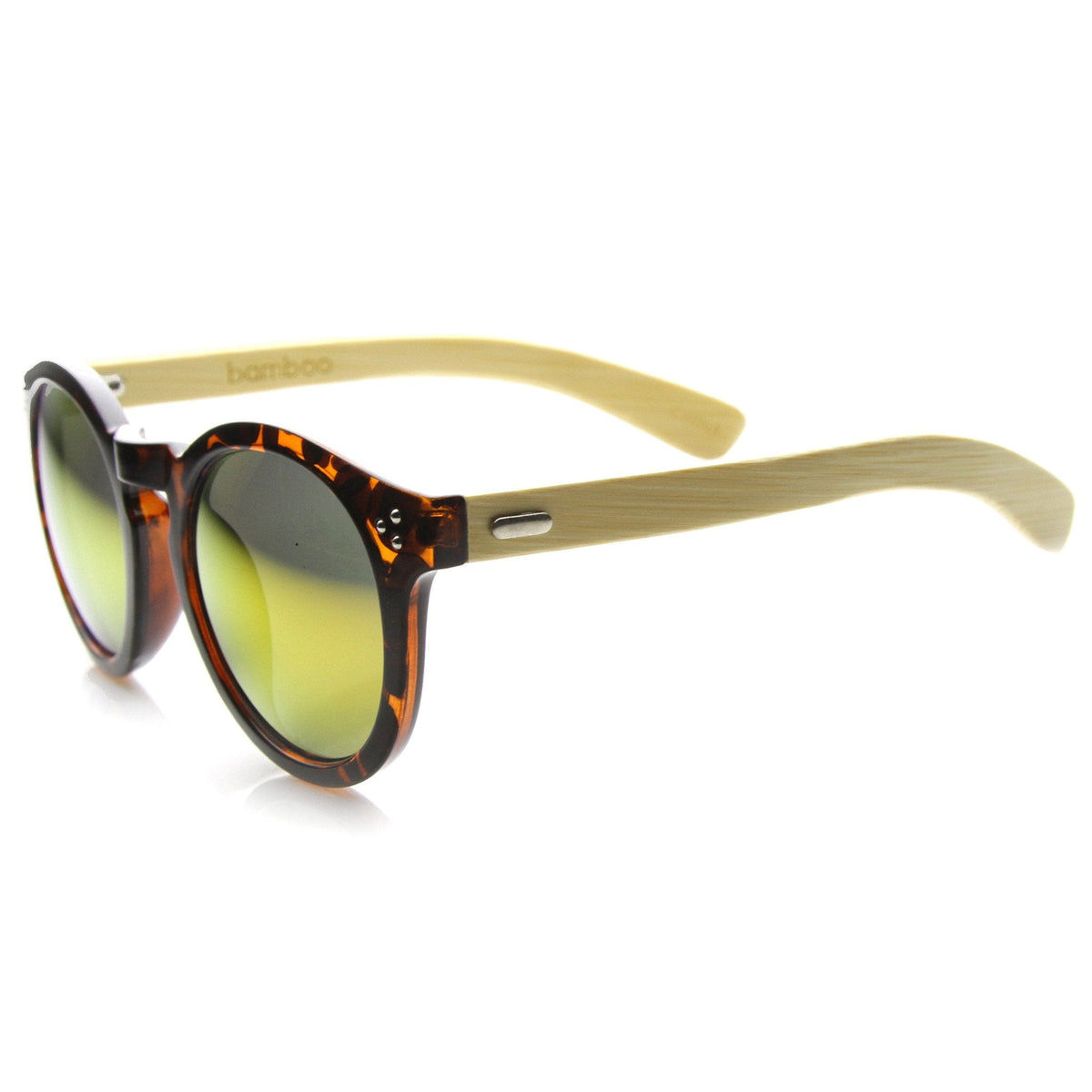 Eco Bamboo Wood Temple Round Mirror Lens Sunglasses 9805