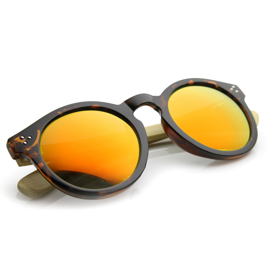 Eco Bamboo Wood Temple Round Mirror Lens Sunglasses 9805