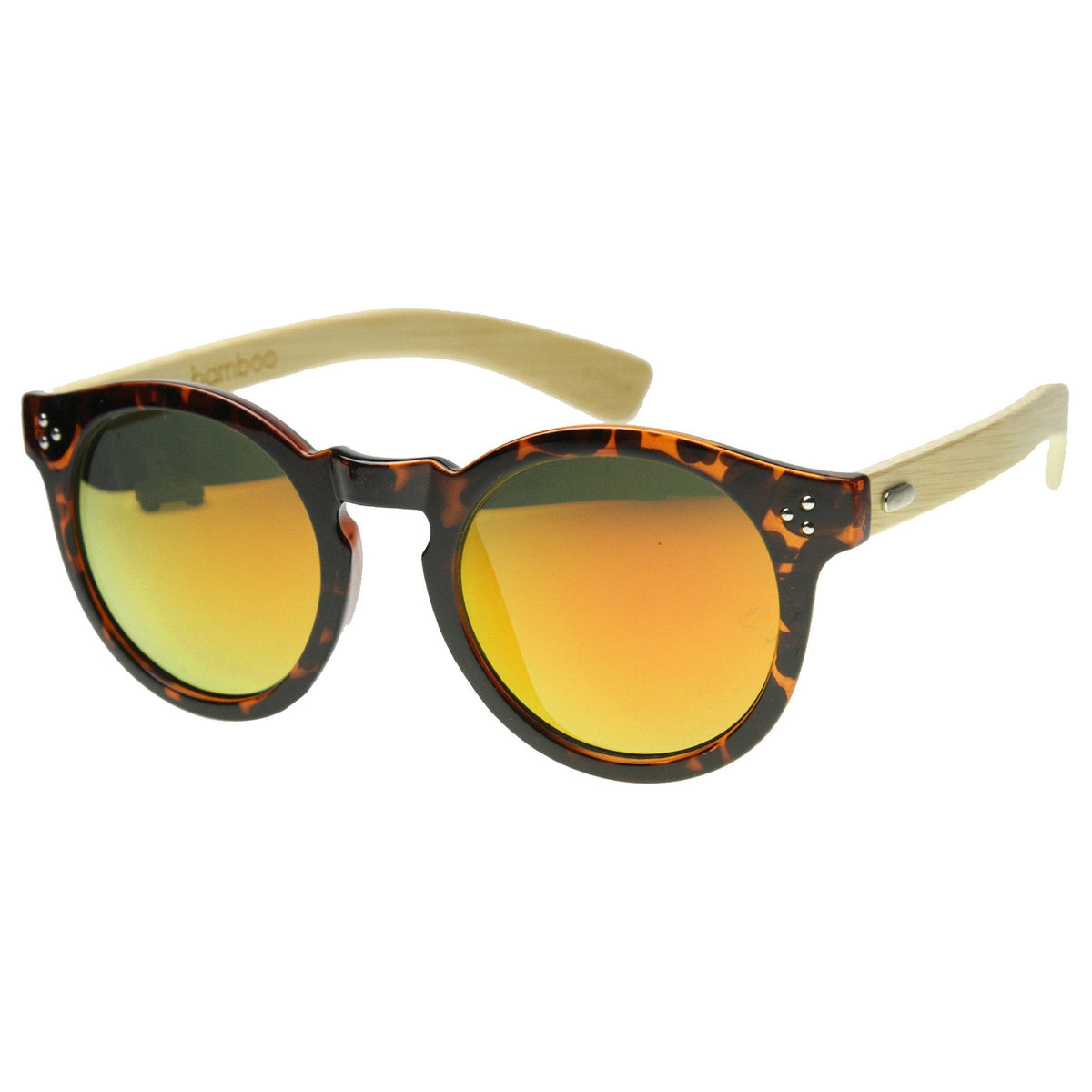 Eco Bamboo Wood Temple Round Mirror Lens Sunglasses 9805