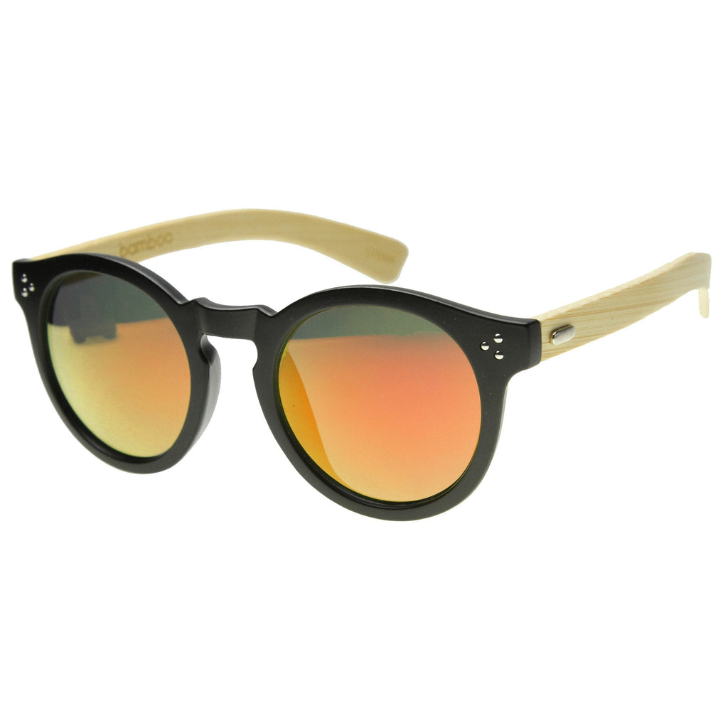 Eco Bamboo Wood Temple Round Mirror Lens Sunglasses 9805