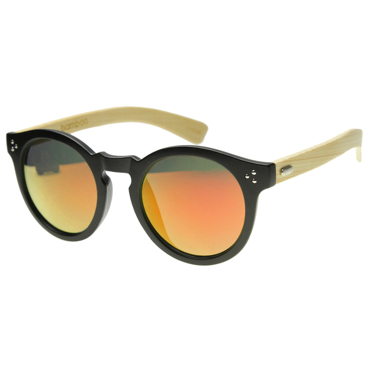 Eco Bamboo Wood Temple Round Mirror Lens Sunglasses 9805