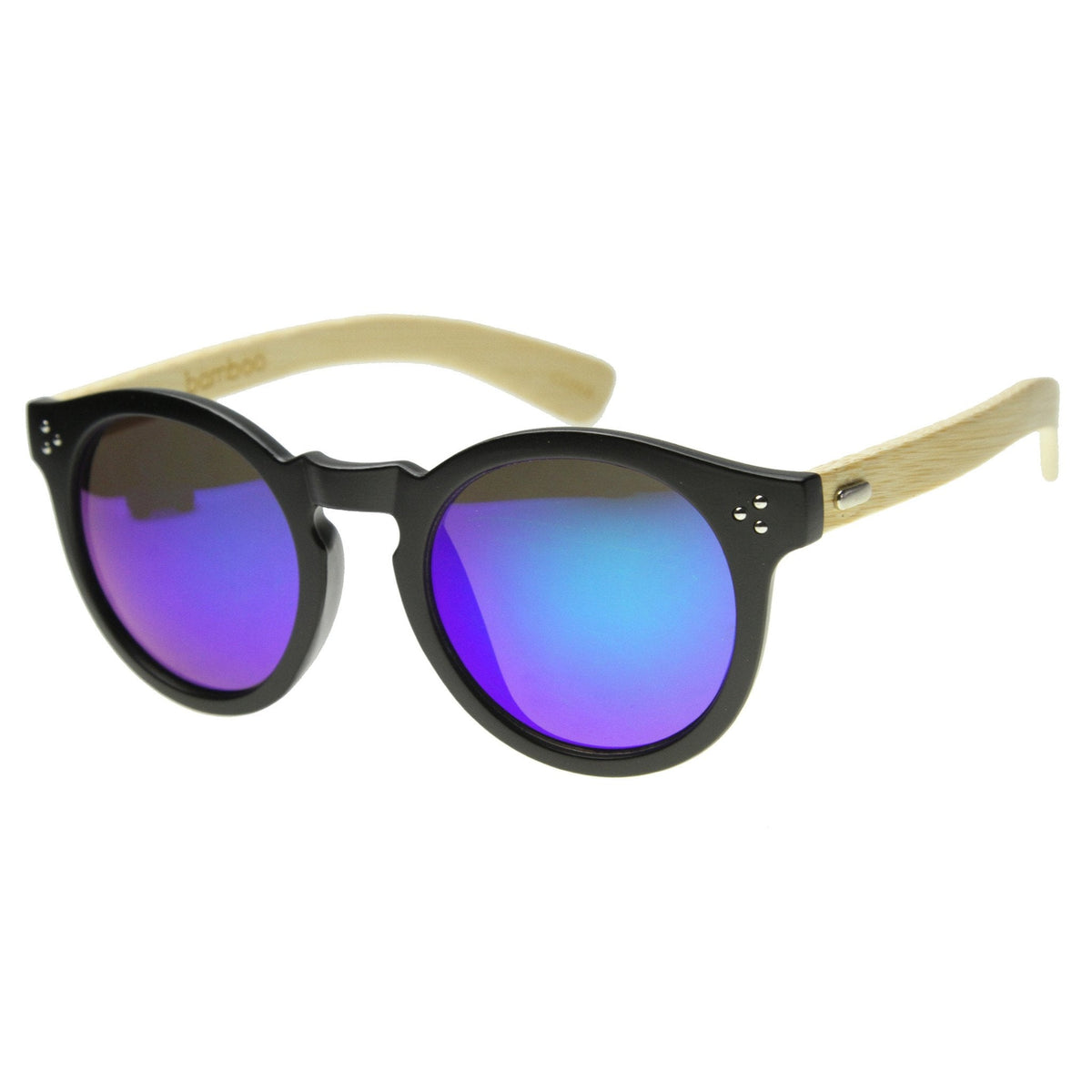 Eco Bamboo Wood Temple Round Mirror Lens Sunglasses 9805