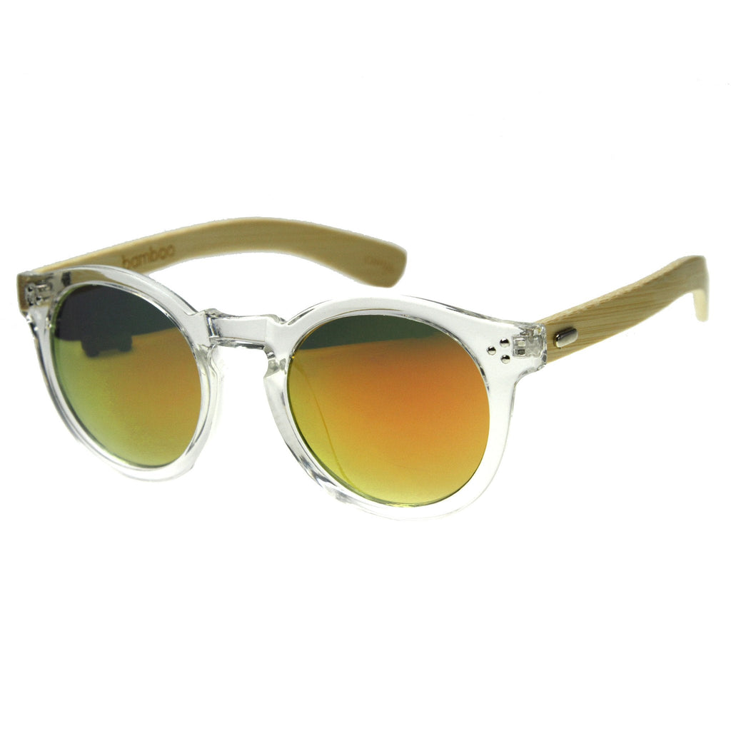 Eco Bamboo Wood Temple Round Mirror Lens Sunglasses 9805