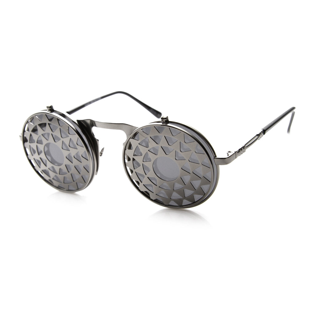 Unique Vintage Steampunk Starburst Pattern Round Sunglasses 9772