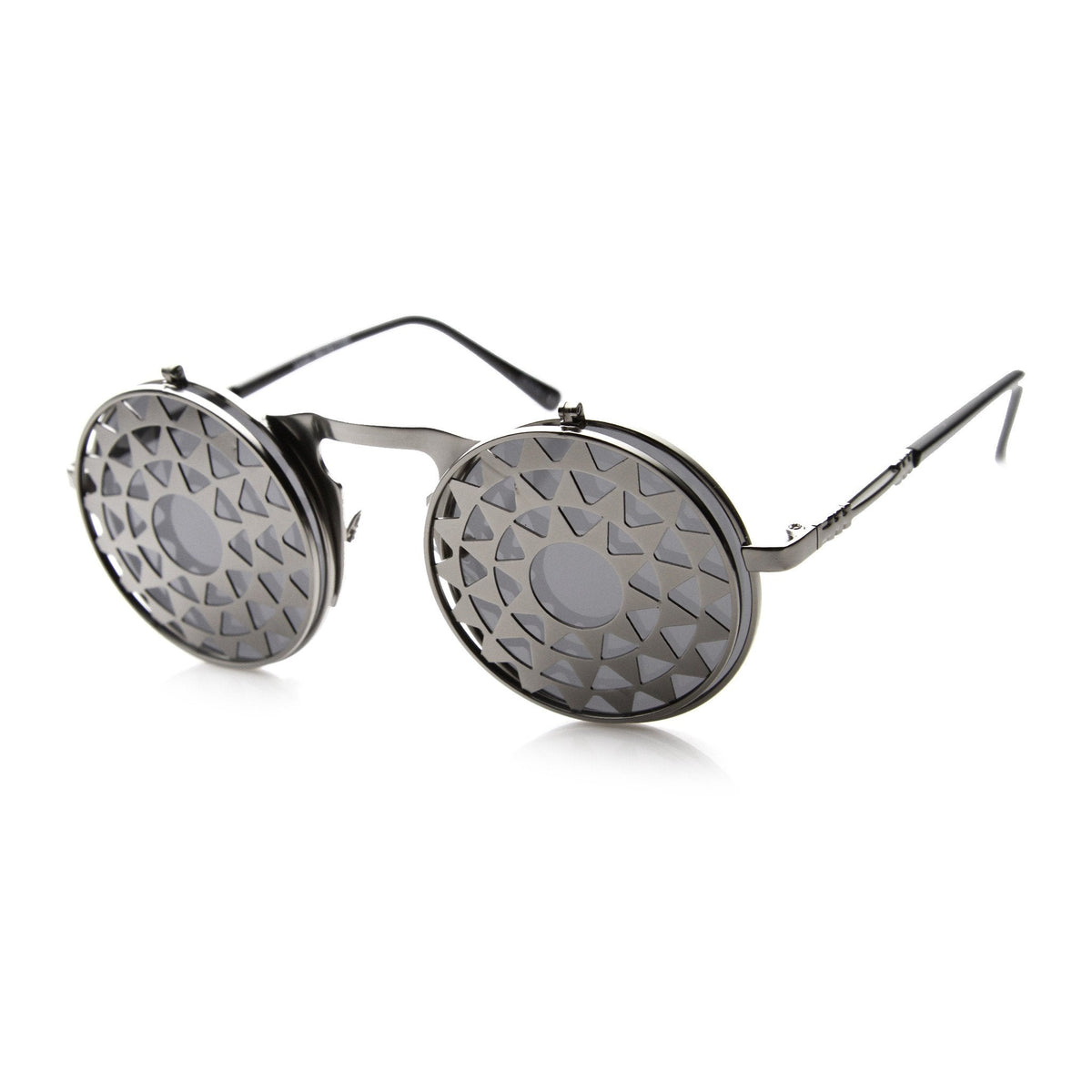 Unique Vintage Steampunk Starburst Pattern Round Sunglasses 9772