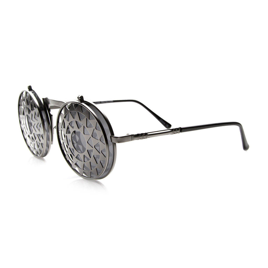 Unique Vintage Steampunk Starburst Pattern Round Sunglasses 9772