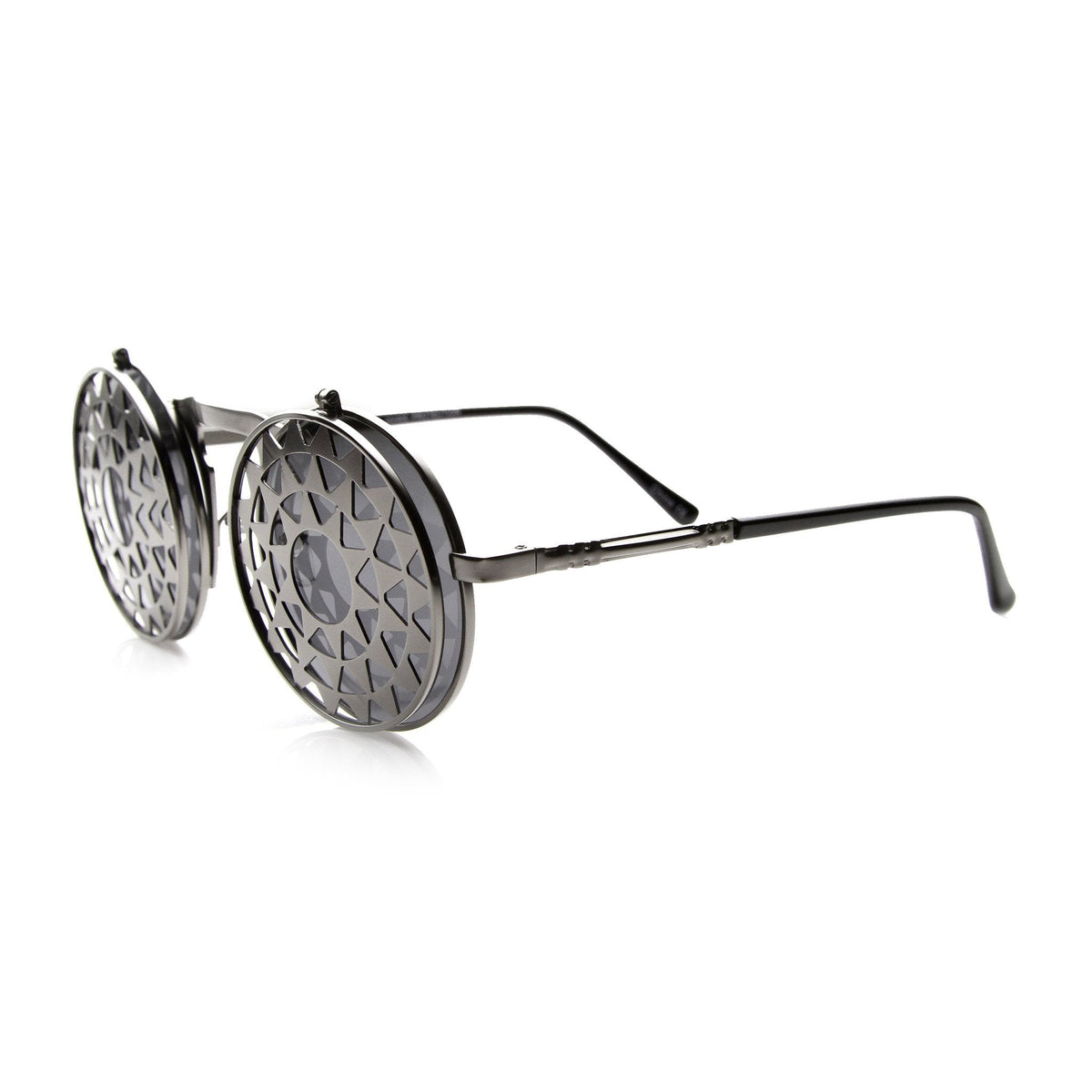 Unique Vintage Steampunk Starburst Pattern Round Sunglasses 9772