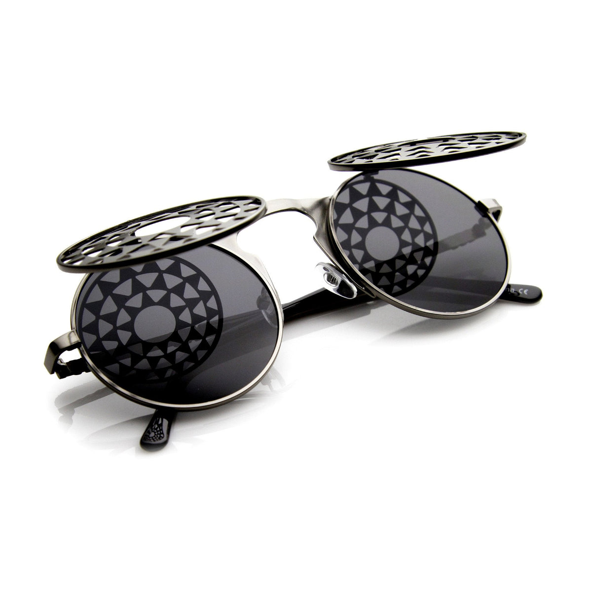 Unique Vintage Steampunk Starburst Pattern Round Sunglasses 9772