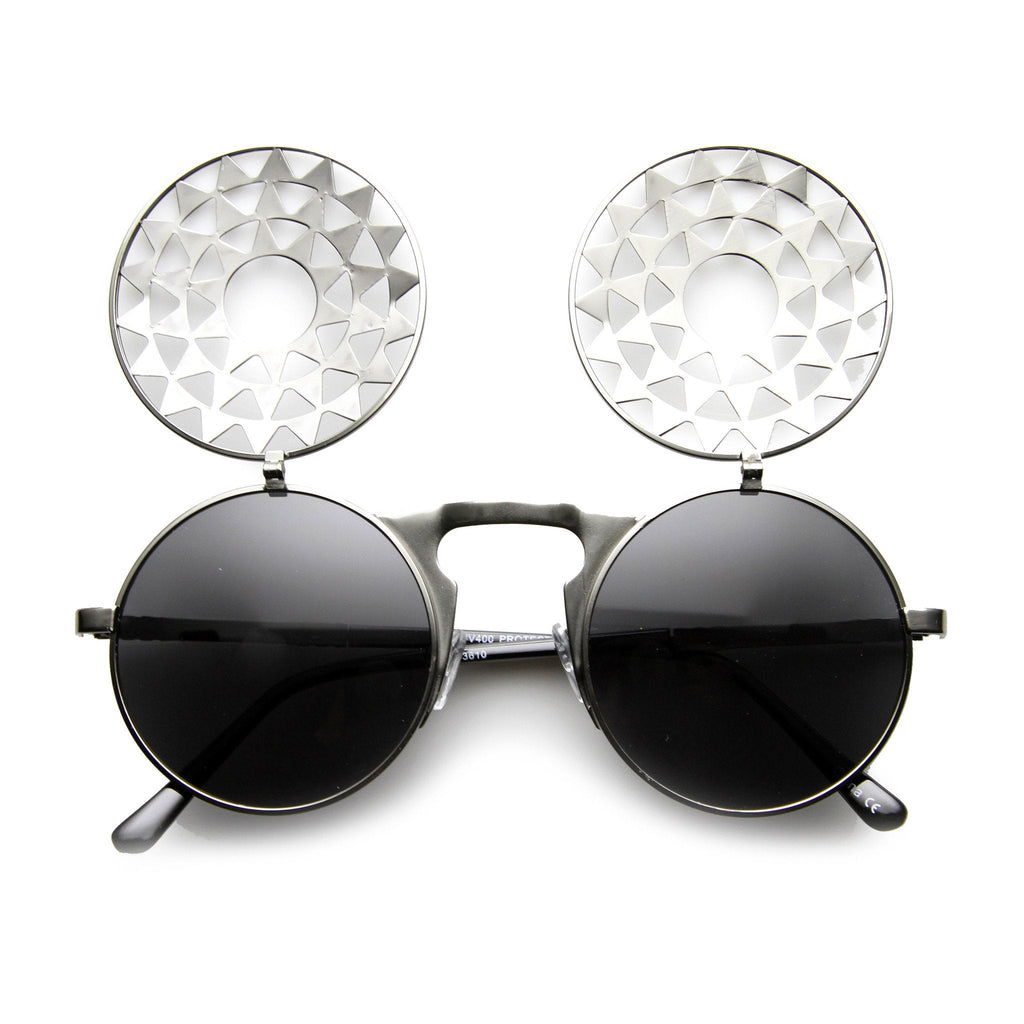Unique Vintage Steampunk Starburst Pattern Round Sunglasses 9772