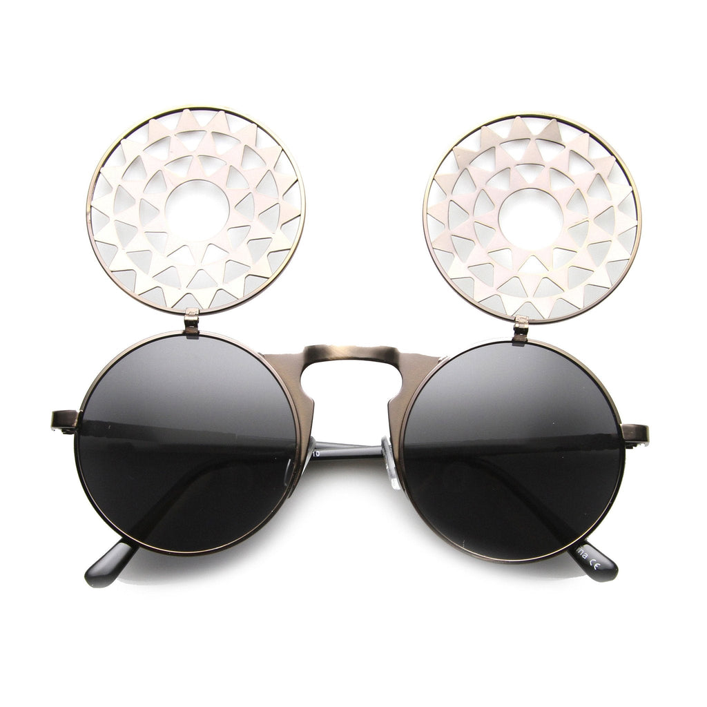 Unique Vintage Steampunk Starburst Pattern Round Sunglasses 9772