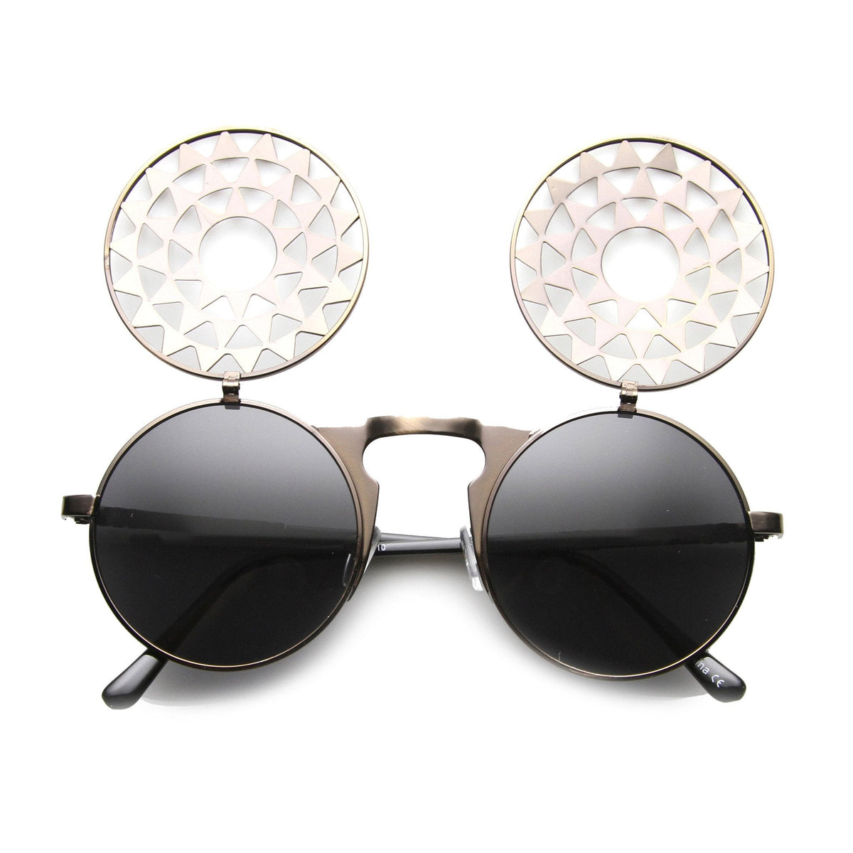 Unique Vintage Steampunk Starburst Pattern Round Sunglasses 9772