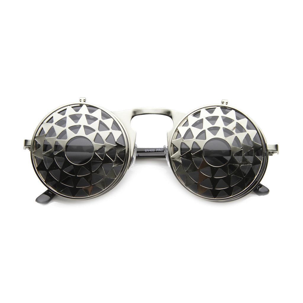 Unique Vintage Steampunk Starburst Pattern Round Sunglasses 9772