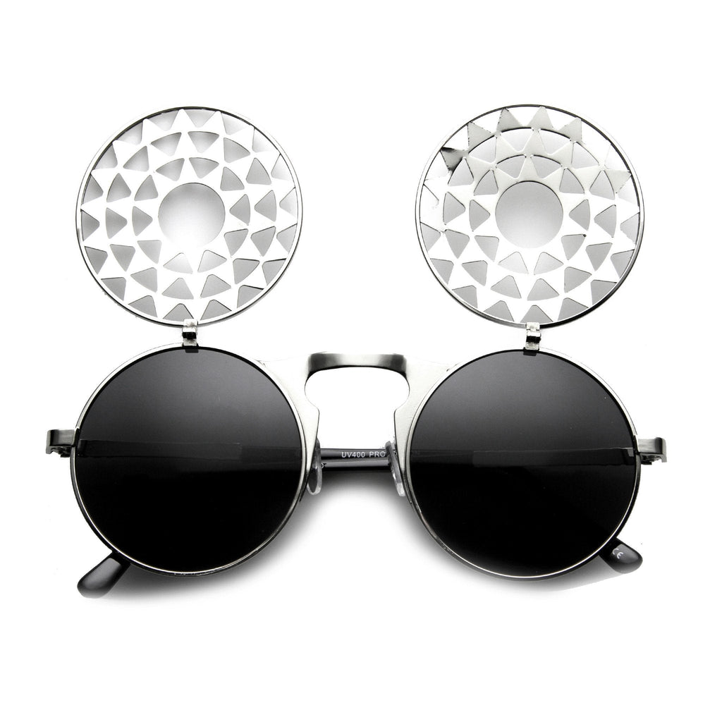 Unique Vintage Steampunk Starburst Pattern Round Sunglasses 9772