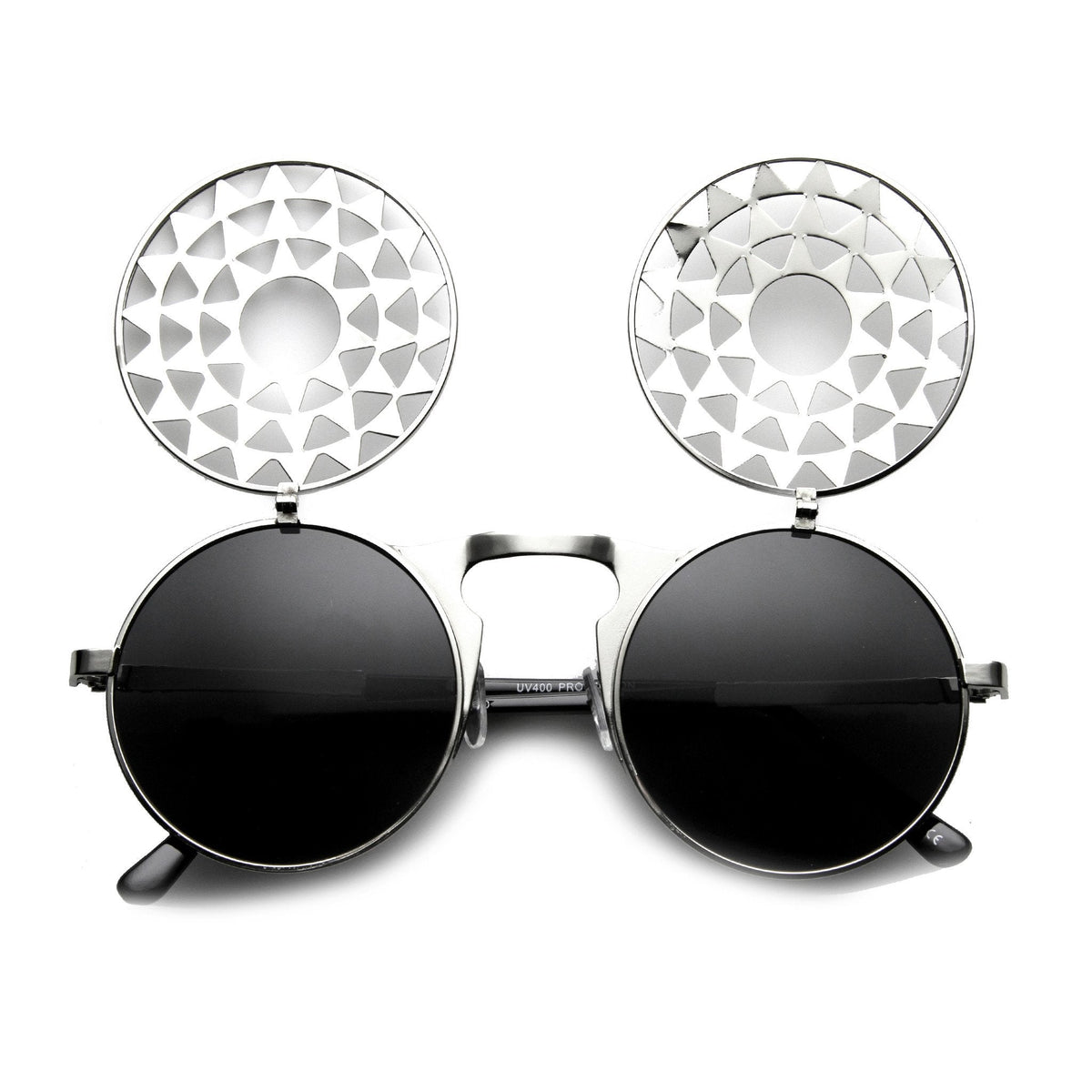 Unique Vintage Steampunk Starburst Pattern Round Sunglasses 9772